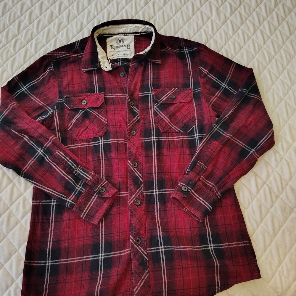Roebuck & Co Men's Red Plaid Casual Button-Down Shirt Size M. - Picture 5 of 6